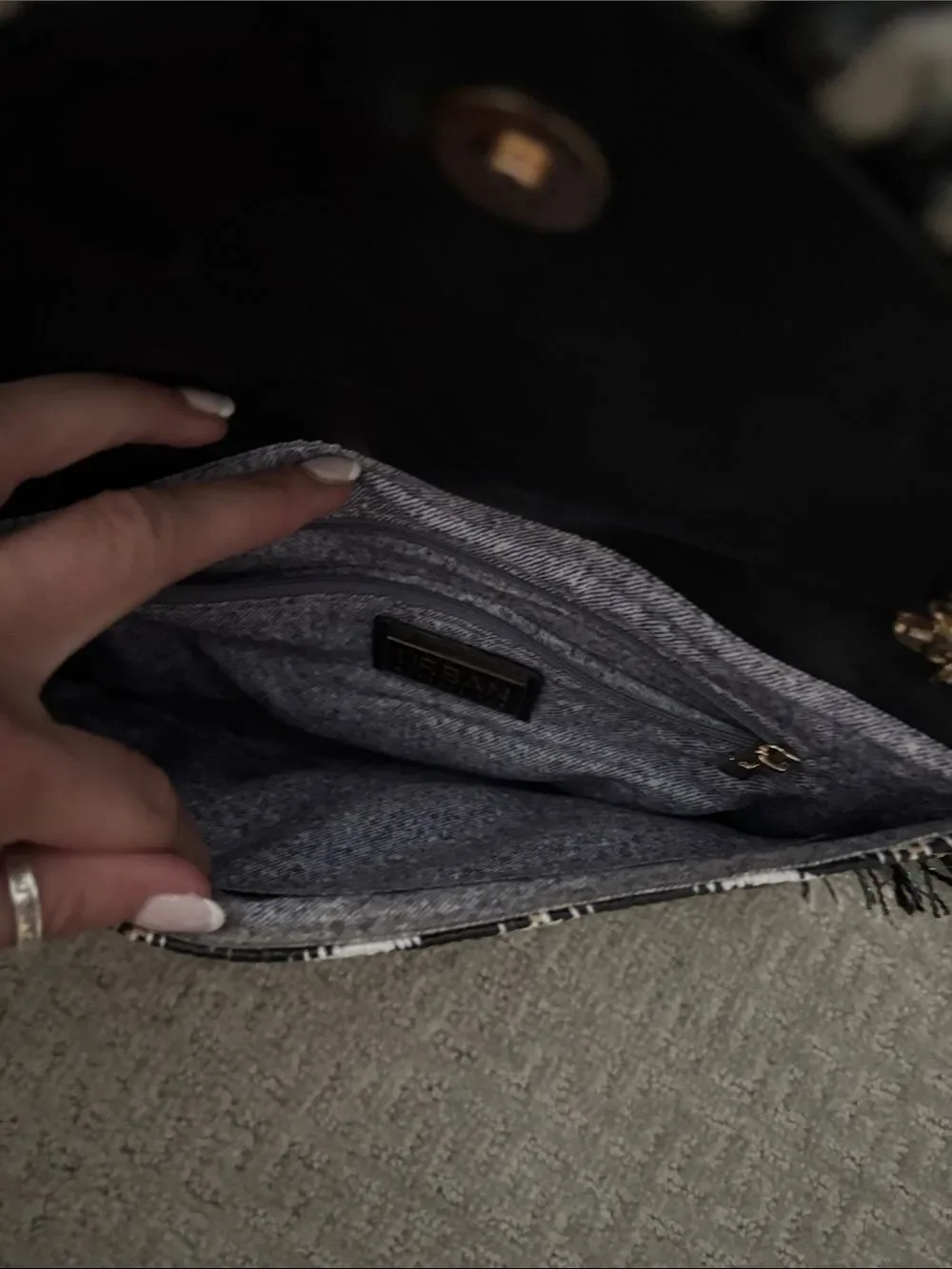 Urban Expressions Black & Cream Woven Fringe Envelope Clutch